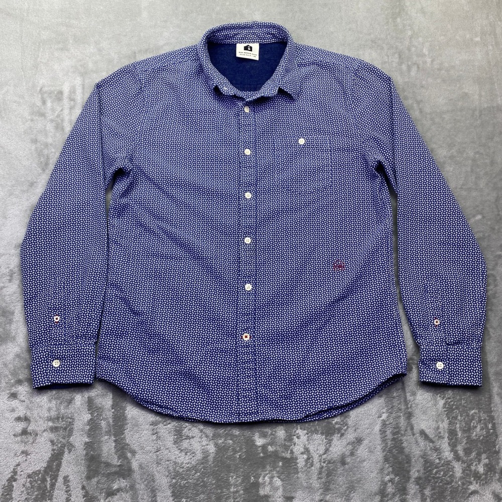 Bike Repair Shop Bean Pole‎ Mens Blue Geometric Print Button Down Shirt 105 (XL)